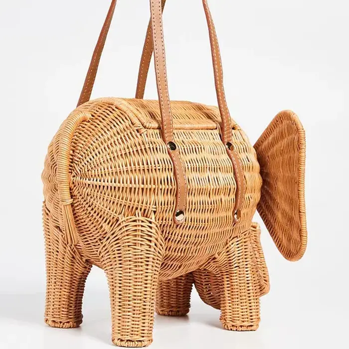 Sac à main éléphant en rotin tissé à la main pour femme