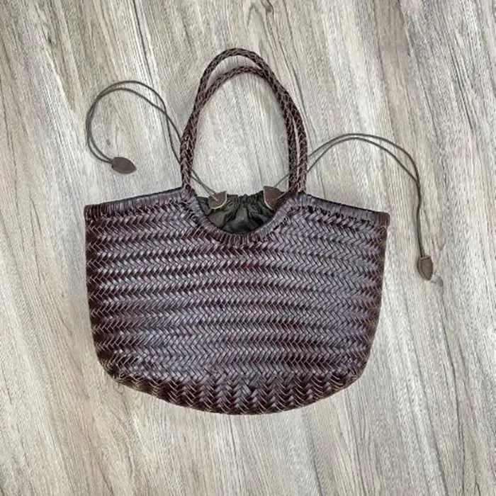 Sacs à main en cuir véritable pour femmes, sac à provisions décontracté tissé de luxe, panier vintag