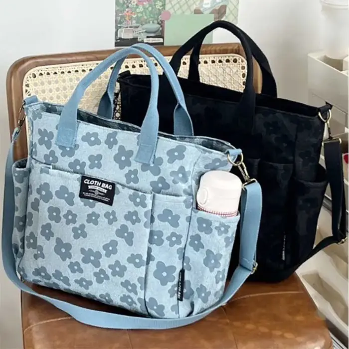 Sac fourre-tout en toile multifonctionnel à motif floral 3D