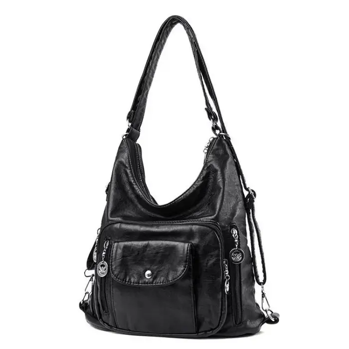 Sac seau sous les bras en cuir PU, multi-fermeture éclair, grande capacité, multi-poches, sac à bandoulière simple pour femmes