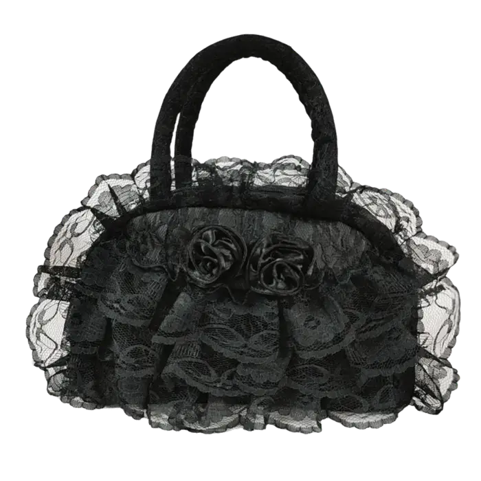 Sac à main en dentelle à volants en polyester, motif rose 3D, sac Lolita multicouche, intérieur spacieux, fermeture éclair, petit sac fourre-tout