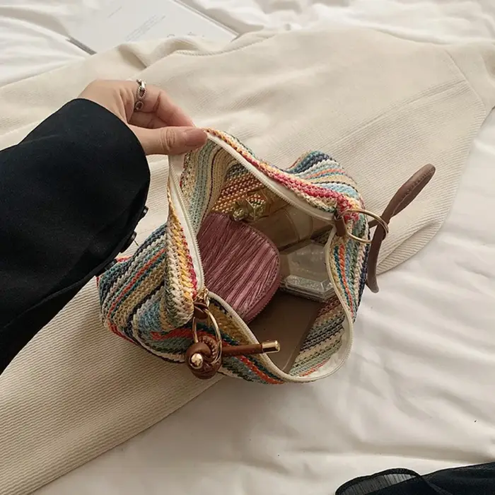 Sac de plage bohème en paille tressé