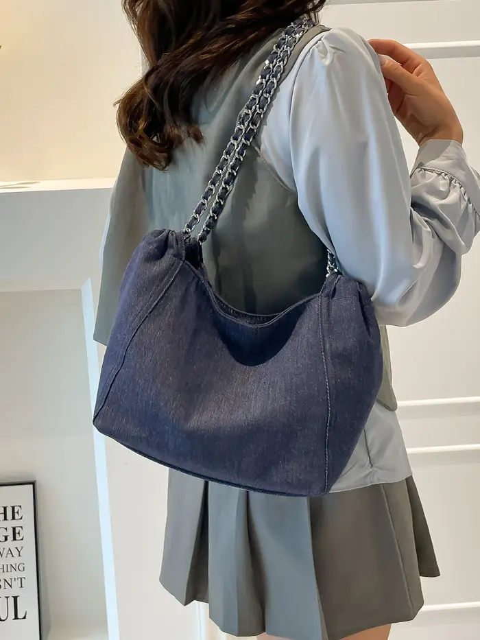 Bleu grande capacité Denim sac fourre-tout femmes été mode coréenne chaîne décontracté une épaule sacs trajet polyvalent sac à bandoulière