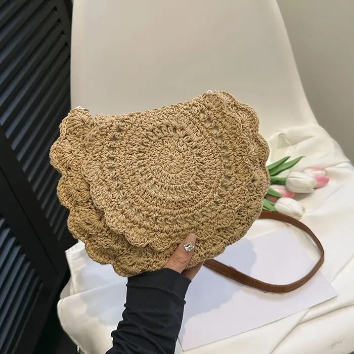 Sac à main tissé Vintage pour vacances, sac de plage rond d'été, sac à bandoulière à la mode pour da