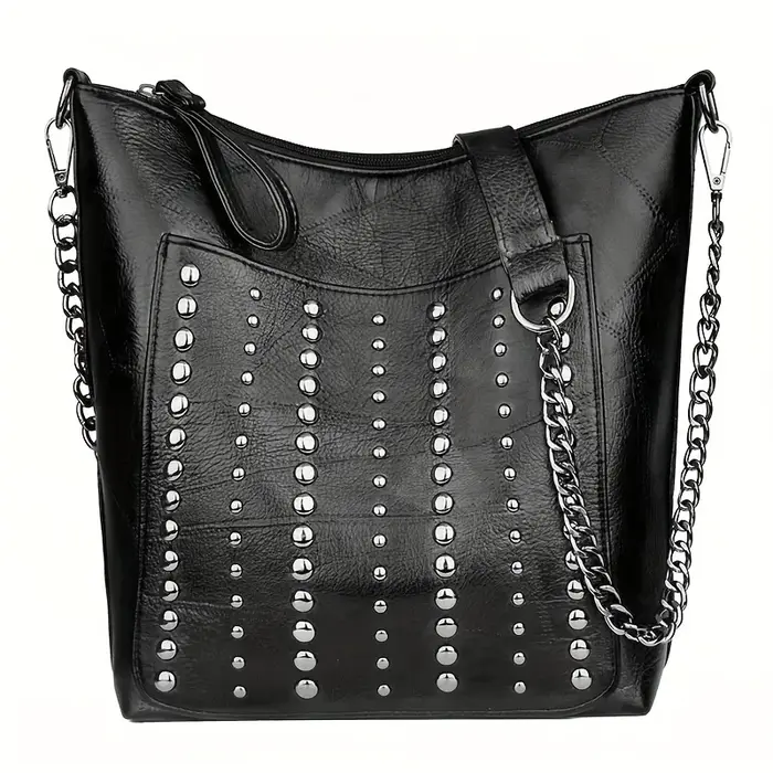 Sac à bandoulière polyvalent clouté de Style Vintage, sac à bandoulière en cuir PU à rivets, grande
