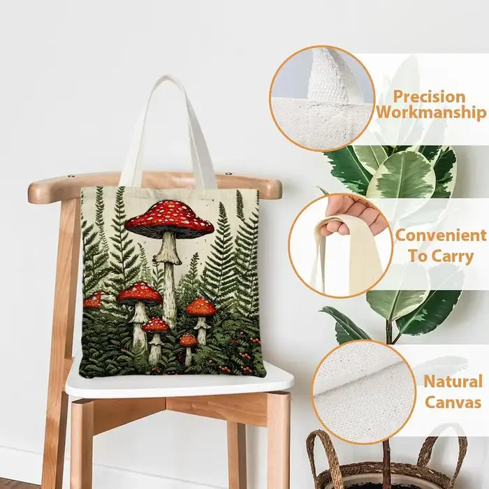 Sacs de rangement à motif champignon, sacs fourre-tout à bandoulière en toile imprimée double face, sacs de shopping tendance, sacs écologiques, sacs cadeaux