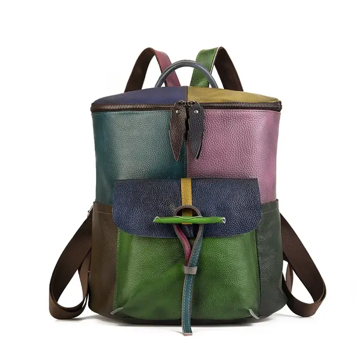 Sac à dos Patchwork en cuir véritable pour femme