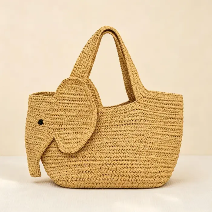 Sac à main en raphia tressé à la main en forme d'éléphant