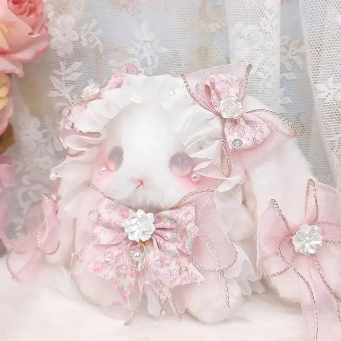 Lolita rose lapin dessin animé sac à bandoulière femmes Floral Patchwork nœud en peluche doux sac