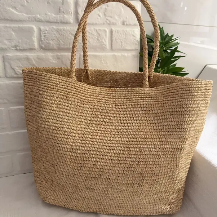 Sac fourre-tout en raphia crocheté à la main japonais, grande capacité, sac à bandoulière d'été, sac de plage vintage bohème en paille tressée ajourée