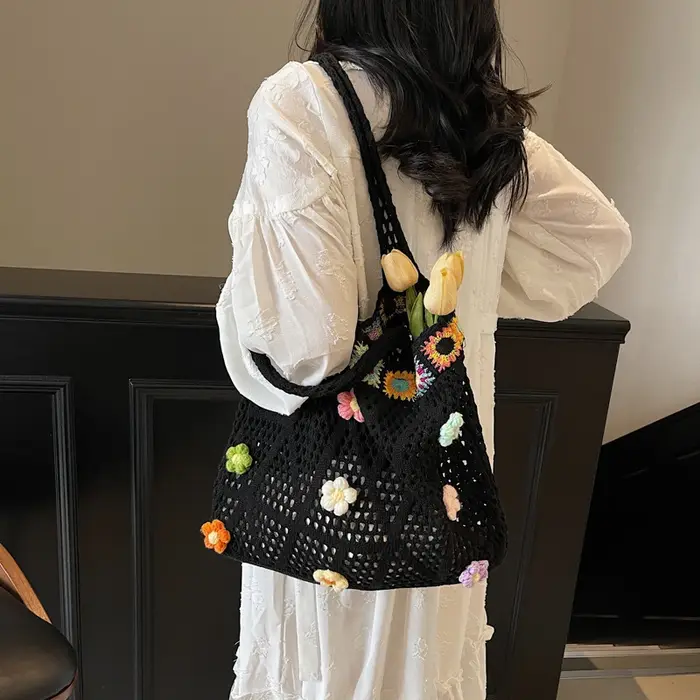 Sac fourre-tout de plage à fleurs au Crochet