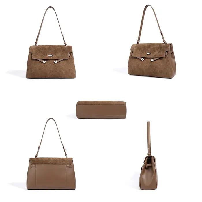 Sac à main en cuir véritable suédé pour femme