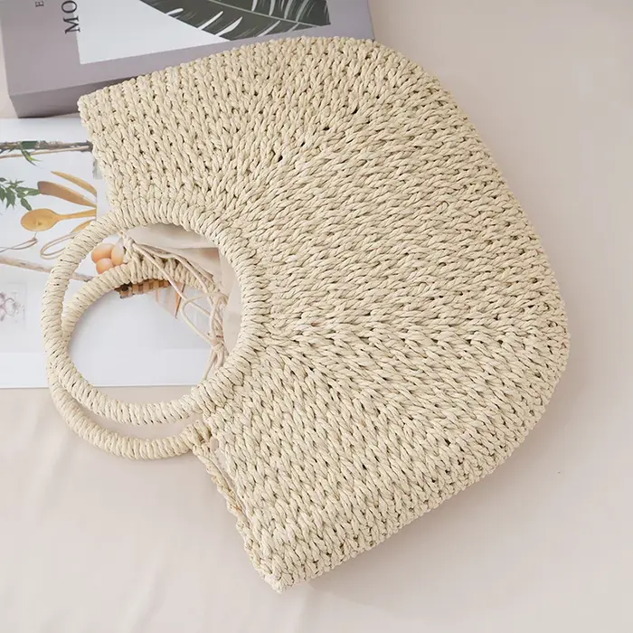 Sac d'été en paille demi-lune pour femmes