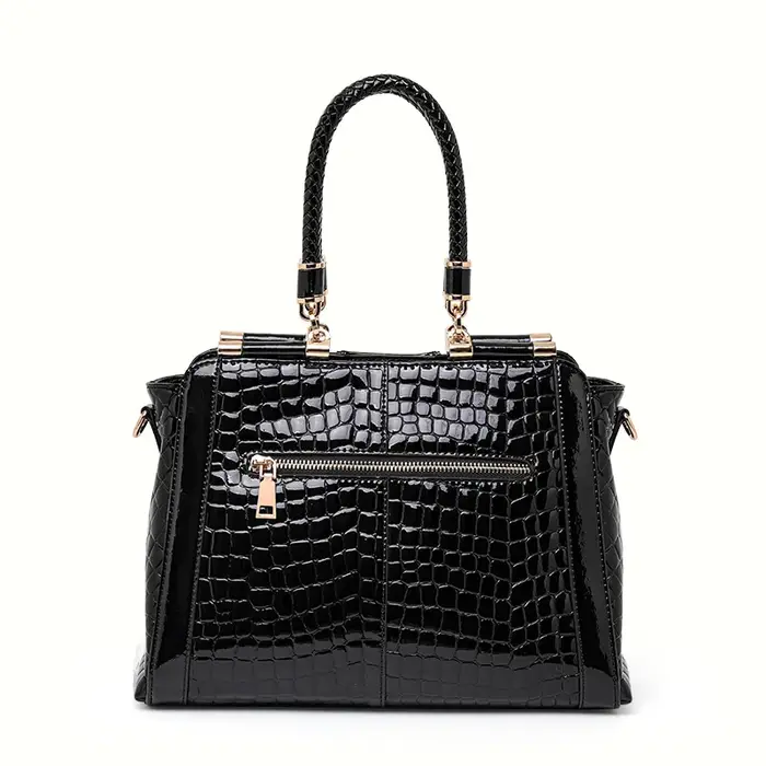 Nouveau sac fourre-tout en cuir verni effet croco brillant pour femme