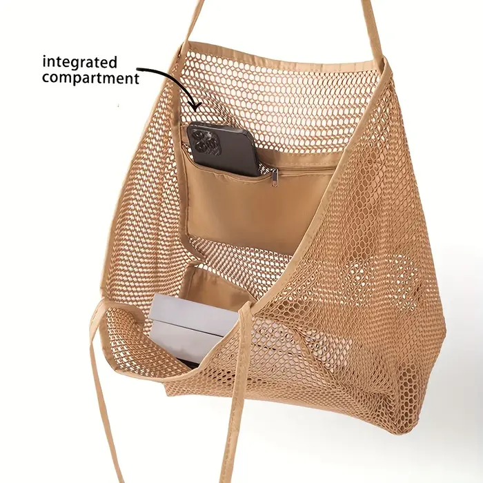 Sac fourre-tout de plage de grande capacité pour femmes – Sac à bandoulière tissé en polyester durable avec dessus