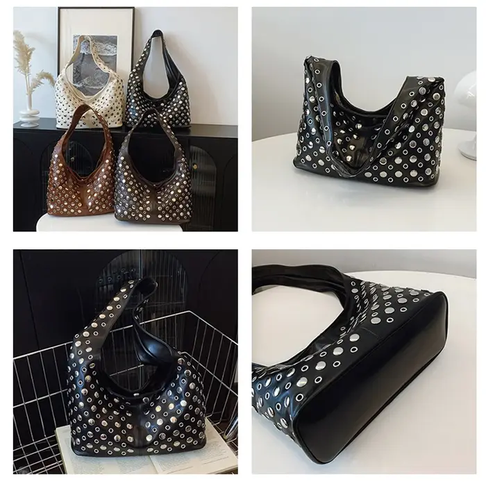 Sac à bandoulière de luxe pour femmes Vintage classique Punk personnalisé Rivet poche moto fille sac à bandoulière Bolsos Lujo