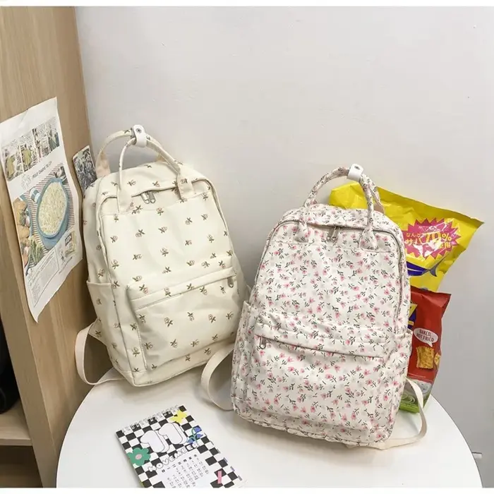 Sac à dos floral frais pour étudiante, sac à main de voyage, style urbain simple, sac en nylon pour femme, antivol, réduction de la charge, lycée, éducation