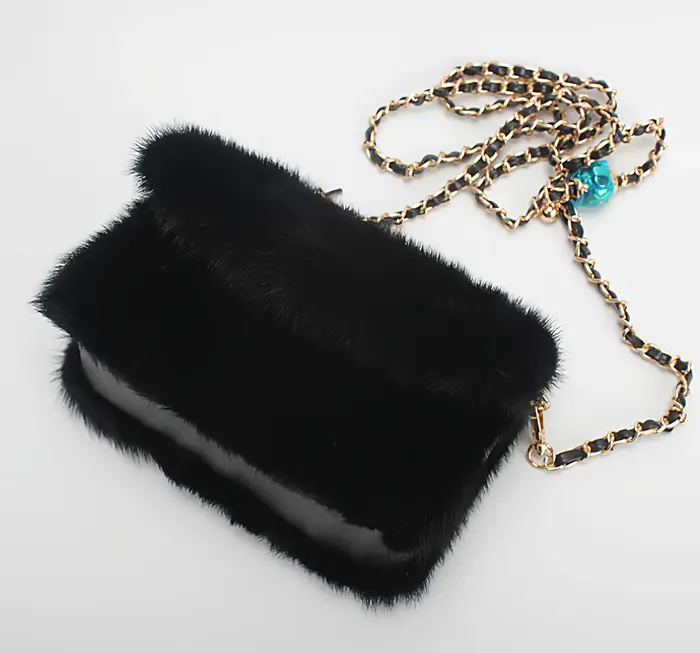 Sac classique en vraie fourrure de vison pour femmes, sac à bandoulière, sac à main de luxe moelleux