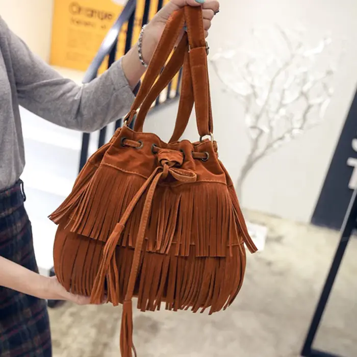 Sac à main rétro à franges en faux daim pour femme