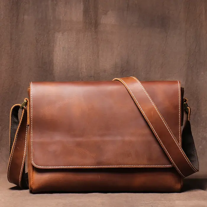 LUOKIR Vintage Crazy Horse hommes sac à bandoulière en cuir véritable sac