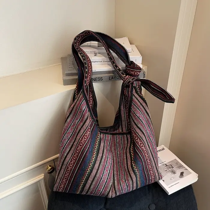 Toile rayure ethnique mode fourre-tout sacs Design Sense grande capacité 2025 haute qualité