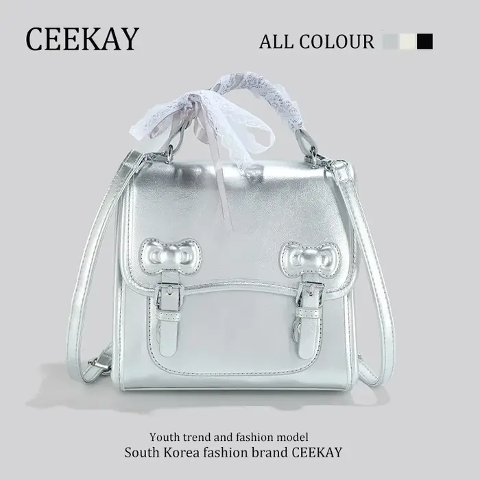 CEEKAY Sac à main élégant argenté style universitaire Cambridge avec ruban en dentelle, parfait pour