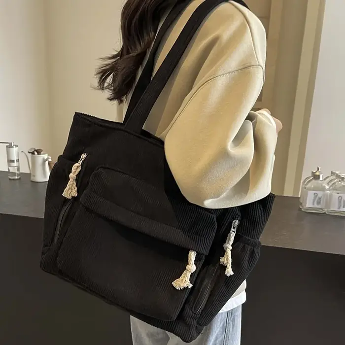 Sac fourre-tout en velours côtelé avec plusieurs poches