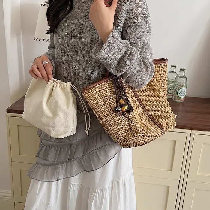 Sac fourre-tout en cuir tressé grande capacité pour femme