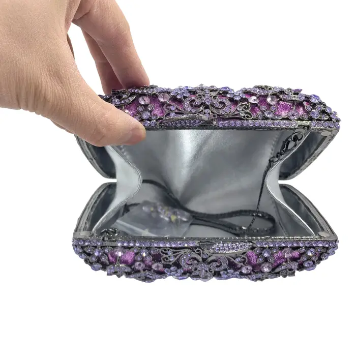 Boutique de FGG : Sacs à main de soirée lilas en strass pour femmes