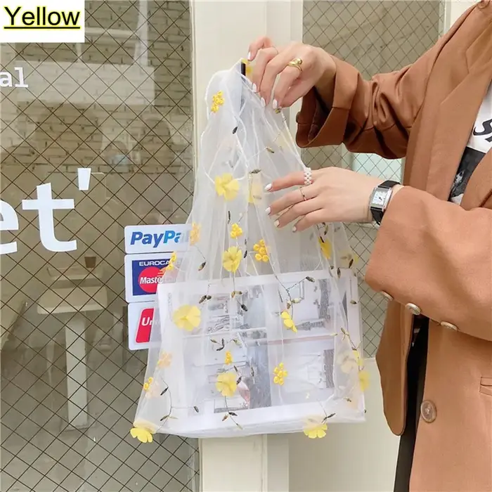 Sacs à main écologiques décontractés, sacs à main brodés, sacs de shopping, sacs à main en maille transparente