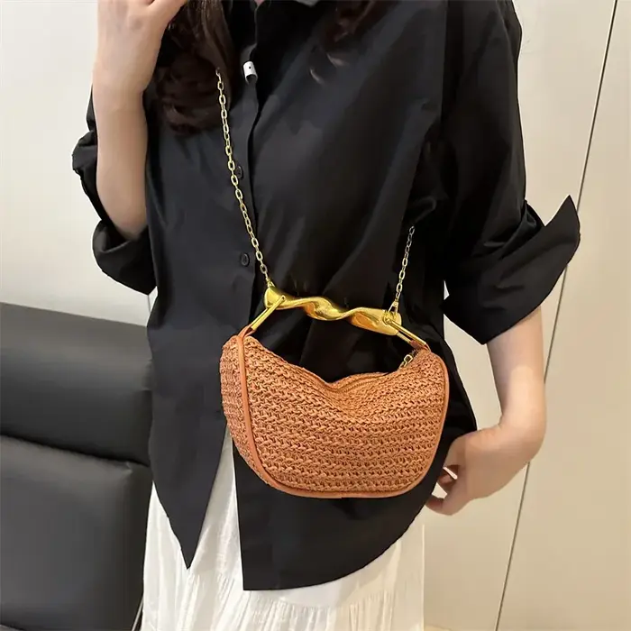 Gusure été concepteur épaule sac à bandoulière paille tissage pochette sac à main femmes boulette bandoulière sac de plage mode nuage sac à main
