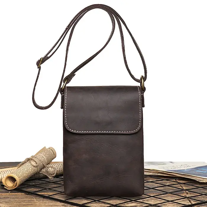 Poudres de téléphone portable en cuir véritable avec sangle initiée, petit sac à bandoulière, sac à bandoulière pour l'extérieur, hommes et femmes, mode