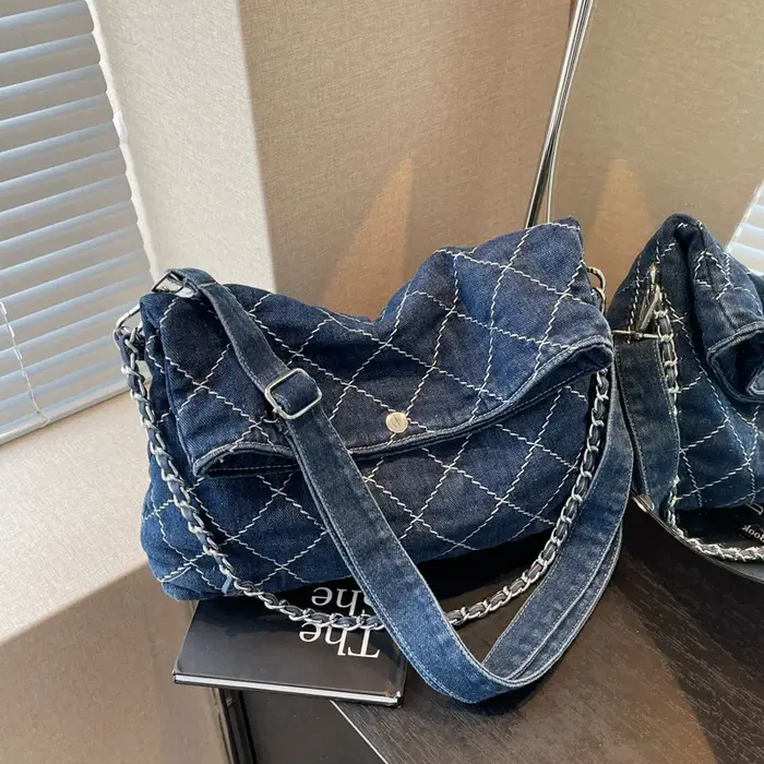 JOSingle-Sac à Main Rétro en Denim pour Femme, Sacs à Bandoulière en Poudre, Fourre-Tout de Grande Capacité, CommPiedmont, Nouvelle Collection Automne 2024