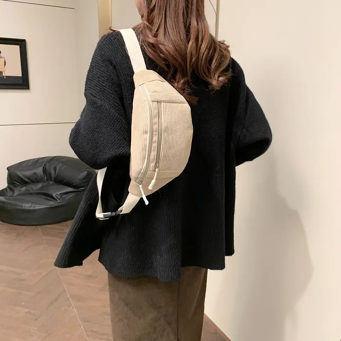 Femmes taille sac velours côtelé étudiant épaule sac à main bandoulière poitrine