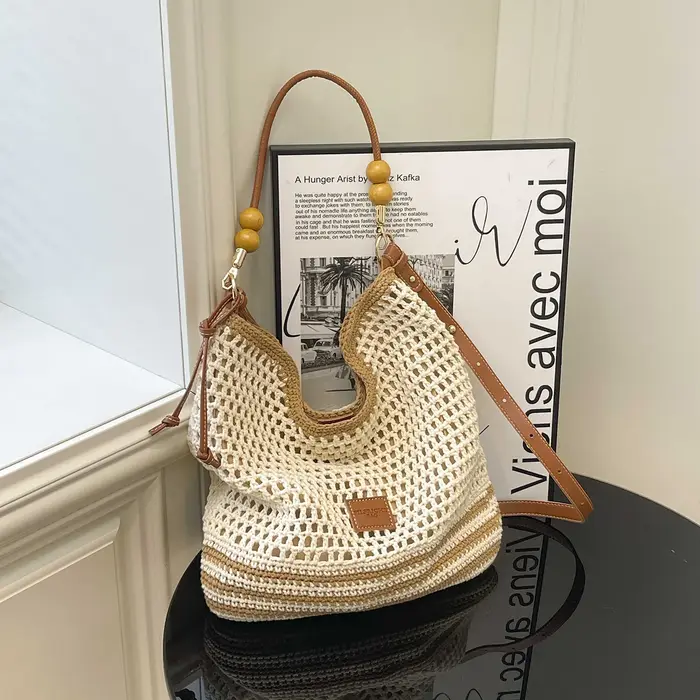 Sac fourre-tout en coton crocheté grande capacité
