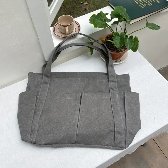 Sac fourre-tout en toile pour femme avec plusieurs poches, sac à bandoulière grande capacité, sac à 