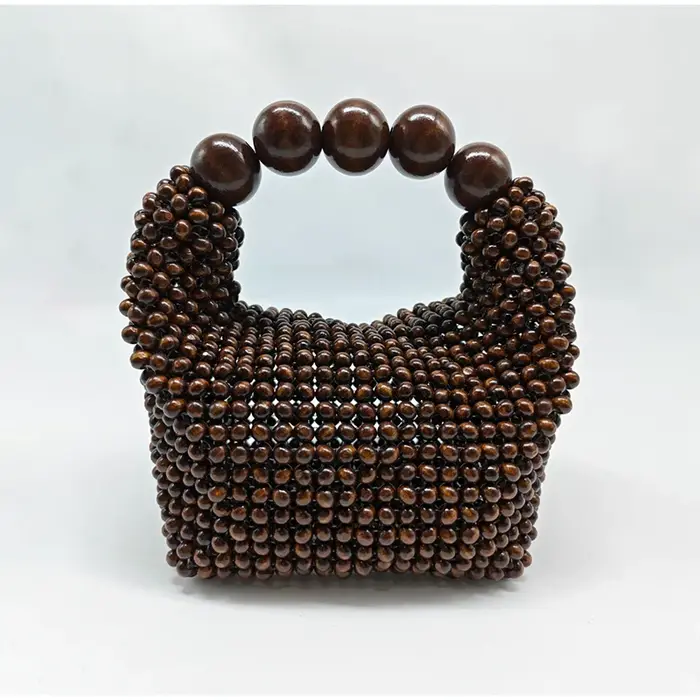 Sac fourre-tout vintage français en bois perlé