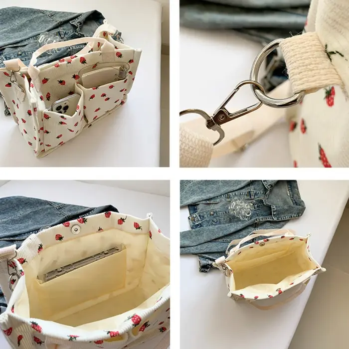 Sac fourre-tout mignon fraise patché sac à main pour femmes tissu grande capacité