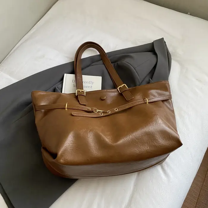 Fourre-tout noir en cuir Pu pour femmes, sac à main simple de styliste, sac à bandoulière pour dames