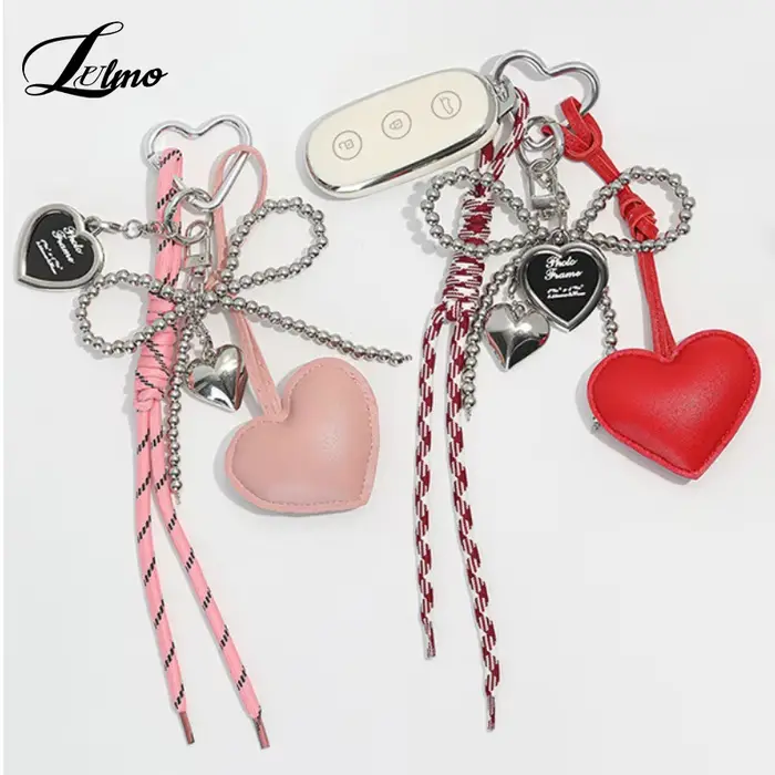 Porte-clés à pampilles en forme de cœur d'amour, breloque de luxe, fait à la main, créatif, nœud papillon, mignon, brillant, accessoires de sac