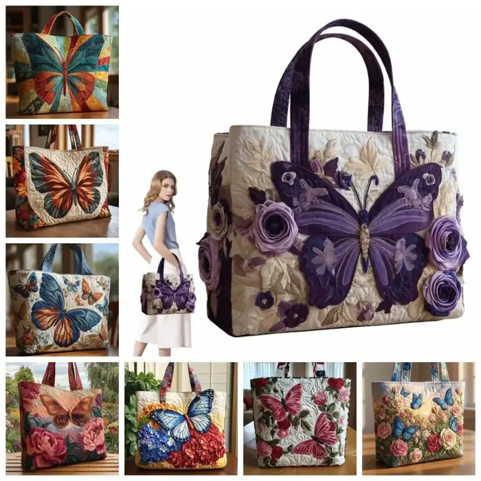 Sac fourre-tout matelassé à motifs papillons pour femmes