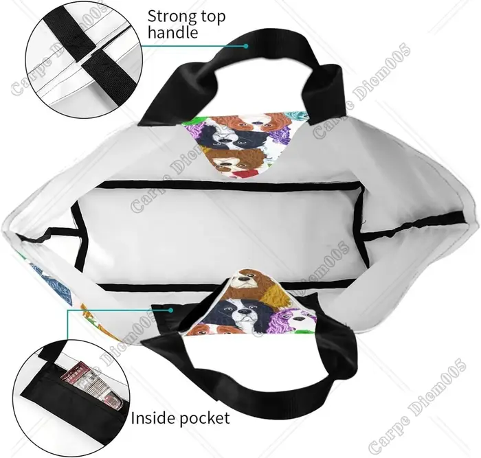 Sac fourre-tout coloré King Charles Spaniel Cartoon