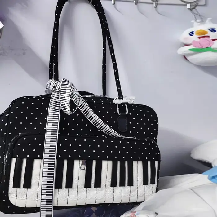 Sac fourre-tout rectangulaire grande capacité à pois et dentelle