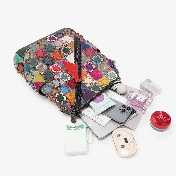 Sac à dos de voyage en cuir véritable pour femmes, sac à dos d'épissure de couleur, couche de tête r
