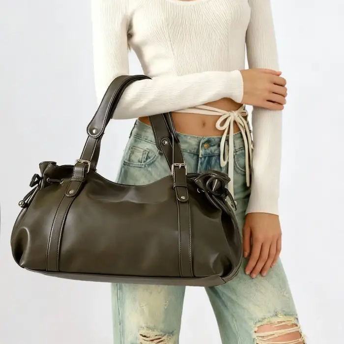 Sac à main vintage pour femme, nouveau design de luxe, sac à bandoulière pour un style quotidien, sac fourre-tout de couleur unie