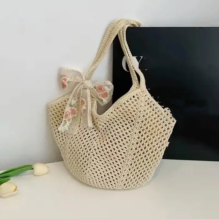 Sac tissé grande capacité pour femme, sac à bandoulière décontracté en paille et osier, sac fourre-t
