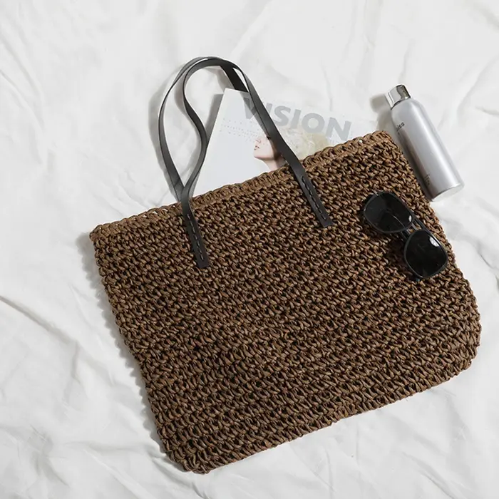 Sac à main en rotin tissé à la main pour femmes, sacoche de plage d'été en paille, fourre-tout de gr