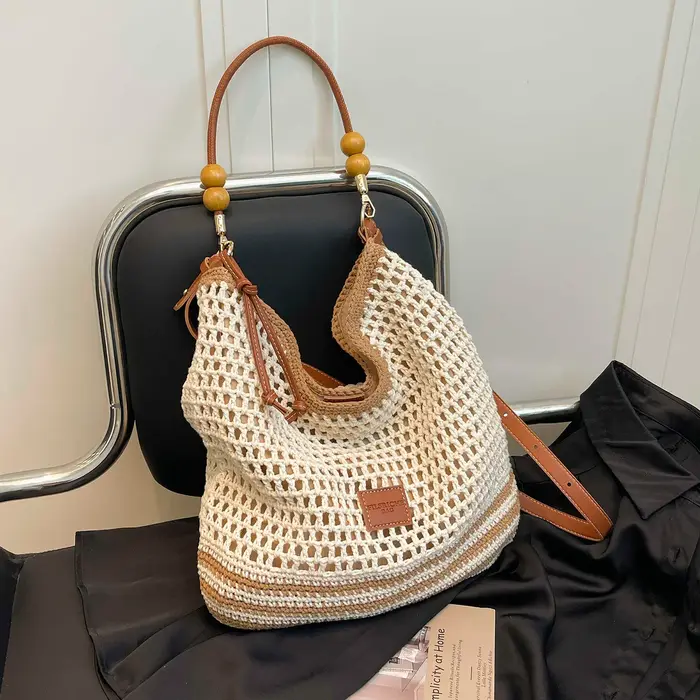Sac fourre-tout en coton crocheté grande capacité