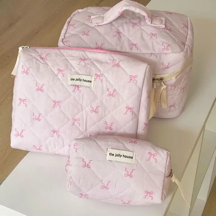 Sac à cosmétiques matelassé rose fraise pour femmes, 1 pièce, organisateur de voyage Portable, poche