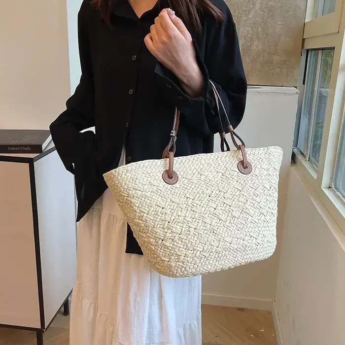 Décontracté rotin grande capacité fourre-tout concepteur en osier tissé femmes sacs à main été plage sac de paille dame